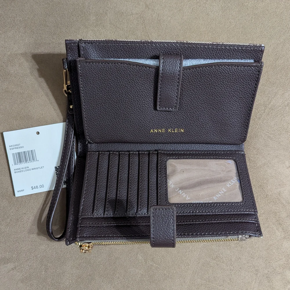 Anne Klein Signature Brown Wristlet Clutch